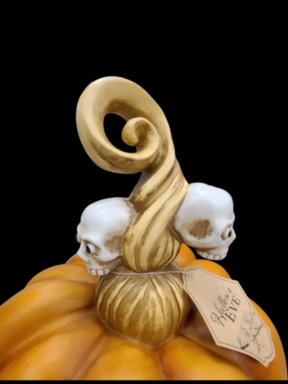 14" Primitive Skull Face Jack O Lantern Pumpkin Figure Realistic 3D Eyes New - Picture 6 of 8